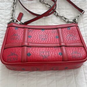 MCM Red Leather Shoulder Bag